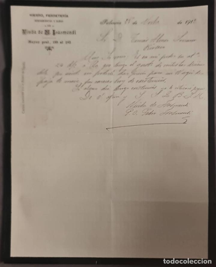 Cartas comerciales: Viuda de M. Isasmendi. Hierro y Ferreter&iacute;a. Palencia. Espa&ntilde;a 1915