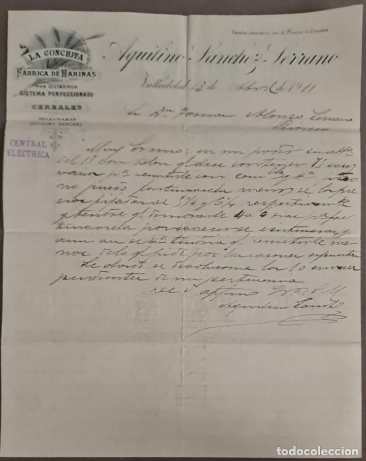 Cartas comerciales: Aquilino S&aacute;nchez Serrano. La Conchita. F&aacute;brica de harinas. Valladolid. Espa&ntilde;a 1911