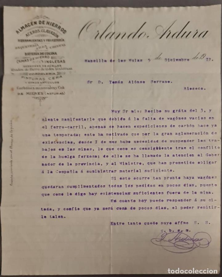 Cartas comerciales: Orlando Ardura. Almac&eacute;n de hierros. Herramientas y Ferreter&iacute;a. Le&oacute;n. Espa&ntilde;a 1912