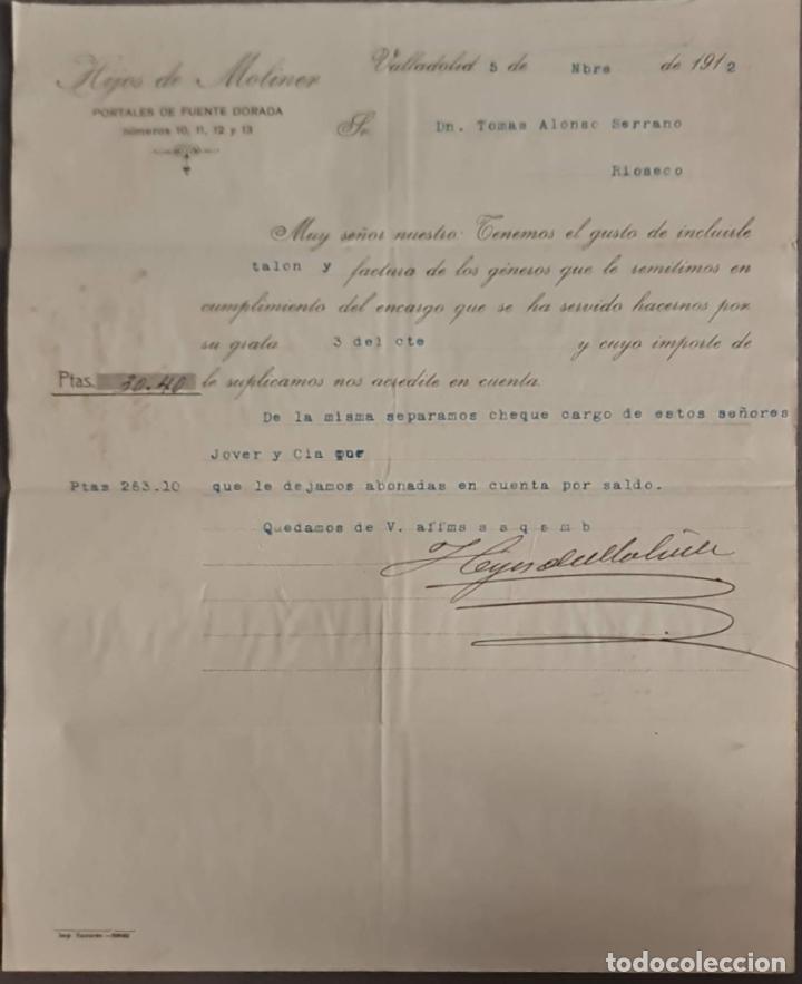 Cartas comerciales: Hijos de Moliner. Almac&eacute;n de quincalla, loza y cristal. Valladolid. Espa&ntilde;a 1912