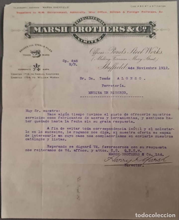 Cartas comerciales: Marsh Brothers & C&ordm;. Sheffield. Inglaterra 1912 - Foto 1