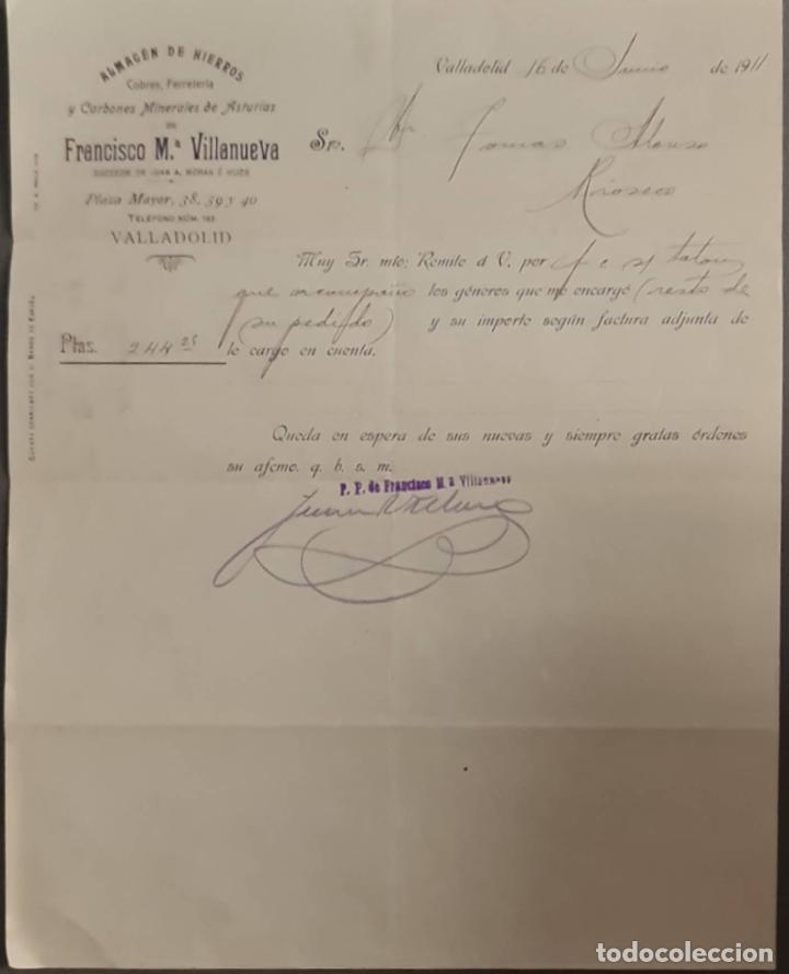 Cartas comerciales: Franc&iacute;sco M&ordf; Villanueva. Almac&eacute;n de hierros, cobres y Ferreter&iacute;a. Valladolid. Espa&ntilde;a 1911