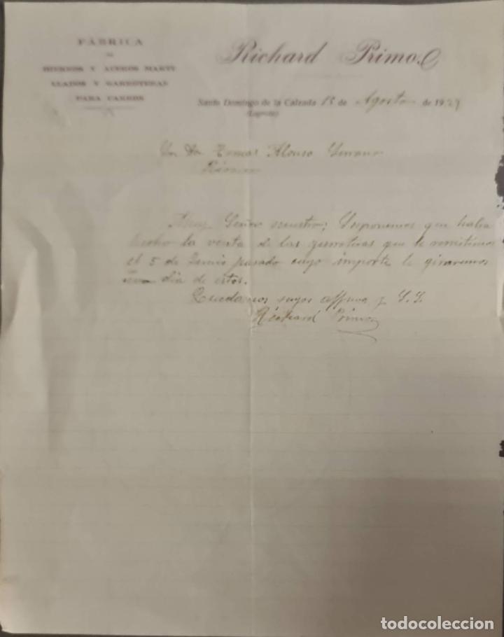 Cartas comerciales: Richard Primo. F&aacute;brica de hierros y aceros martillados. Sto. Domingo de la Calzada. Espa&ntilde;a 1929