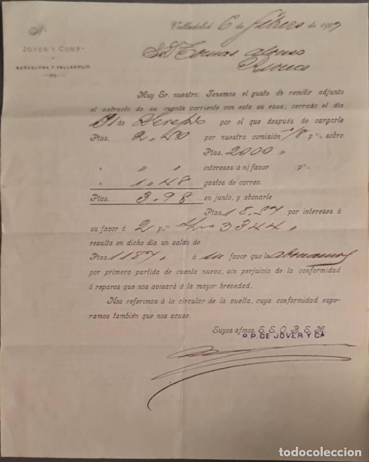 Cartas comerciales: Jover y Comp. Valladolid. Espa&ntilde;a 1907 - Foto 1