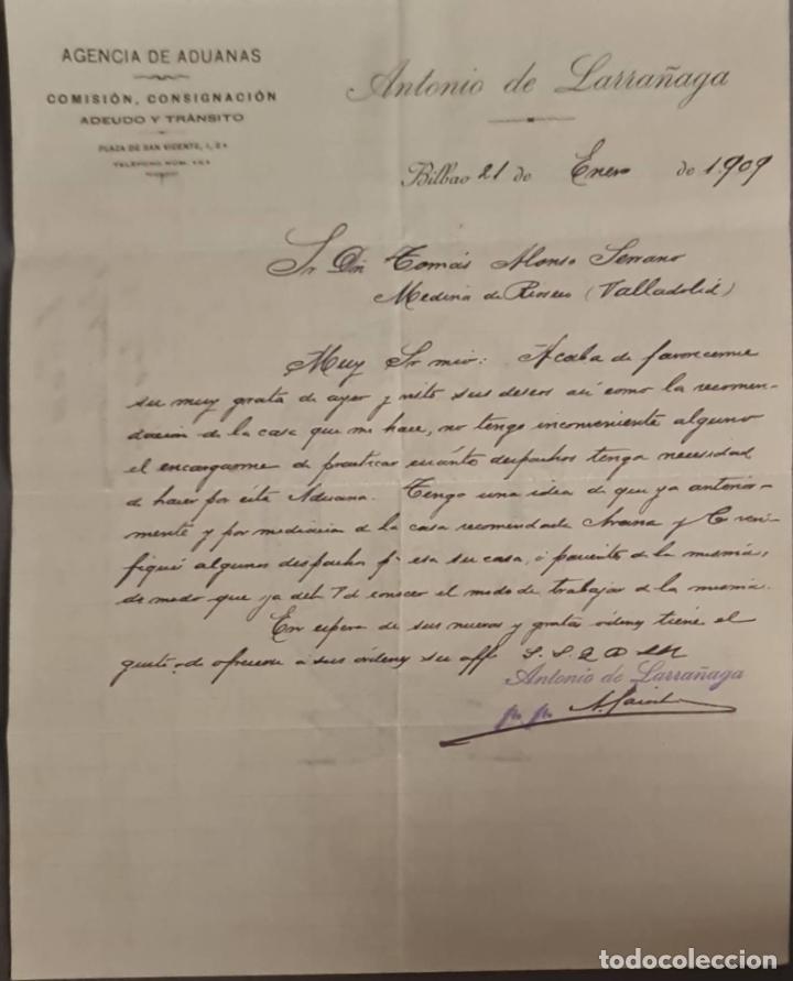 Cartas comerciais: Antonio de Larra&ntilde;aga. Agencia de aduanas. Bilbao. Espa&ntilde;a 1909