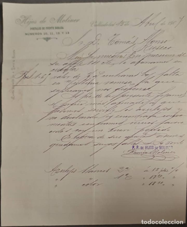 Cartas comerciais: Hijos de Moliner. Almac&eacute;n de quincalla, loza y cristal. Valladolid. Espa&ntilde;a 1907