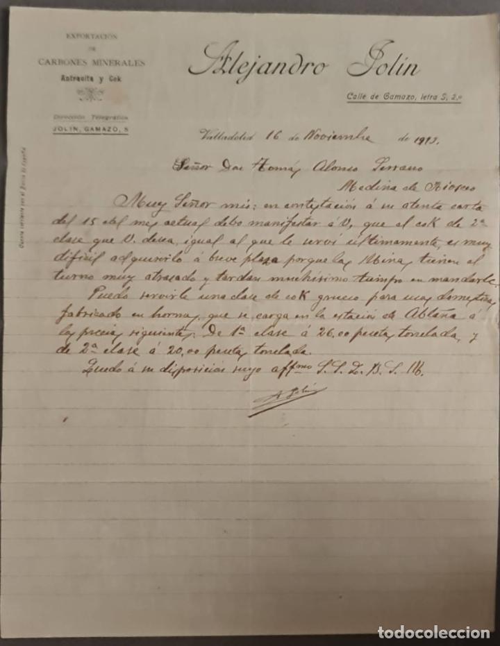 Cartas comerciais: Alejandro Jol&iacute;n. Exportaci&oacute;n de carbones minerales. Valladolid. Espa&ntilde;a 1913
