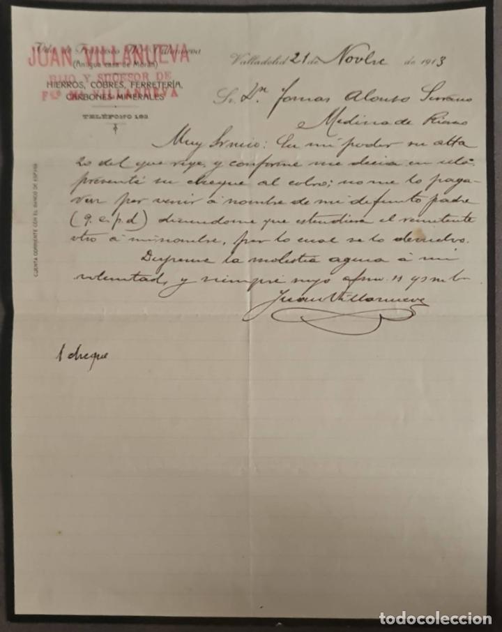 Cartas comerciais: Juan Villanueva. Hijo y sucesor d Fco. M&ordf; Villanueva. Hierros, cobres y Ferreter&iacute;a. Valladolid 1913
