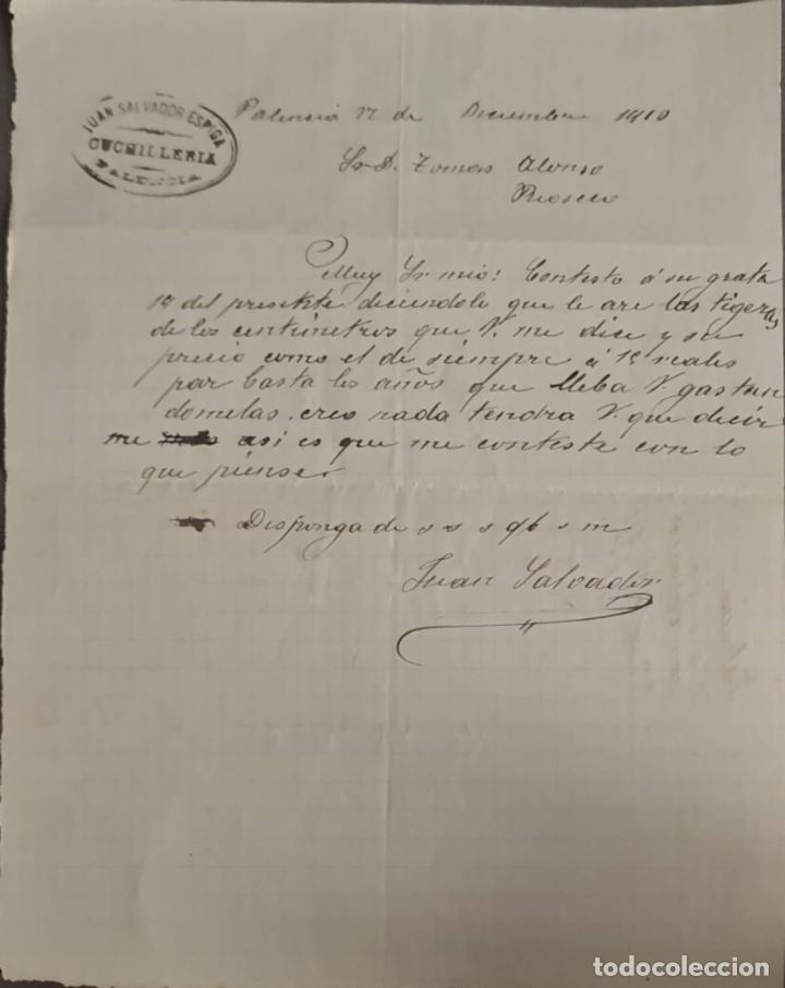 Cartas comerciais: Juan Salvador Espiga. Cuchiller&iacute;a. Palencia. Espa&ntilde;a 1910