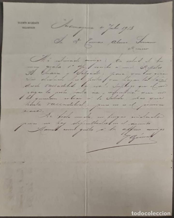 Cartas comerciais: Vicente Azc&aacute;rate. Representante. Valladolid. Espa&ntilde;a 1913