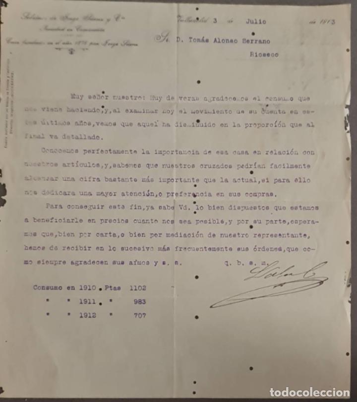 Cartas comerciais: Sobrinos de Jorge S&aacute;enz y C&ordf;. Almacenes por mayor de Quincalla y Ferreter&iacute;a. Valladolid. Espa&ntilde;a 1913