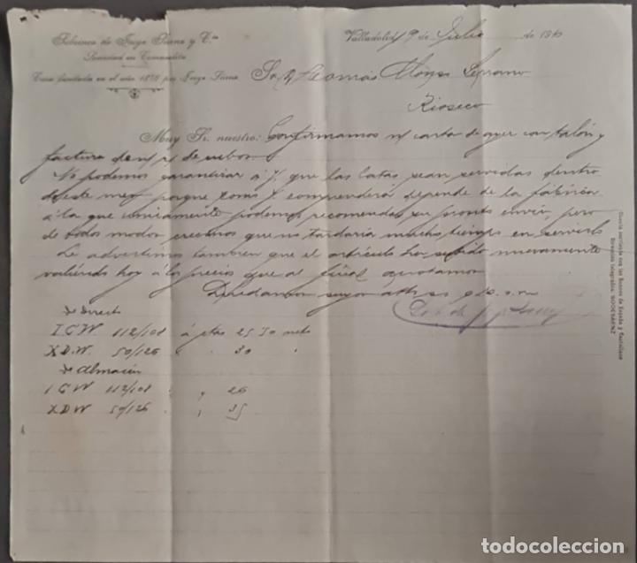 Cartas comerciais: Sobrinos de Jorge S&aacute;enz y C&ordf;. Almacenes por mayor de Quincalla y Ferreter&iacute;a. Valladolid. Espa&ntilde;a 1910