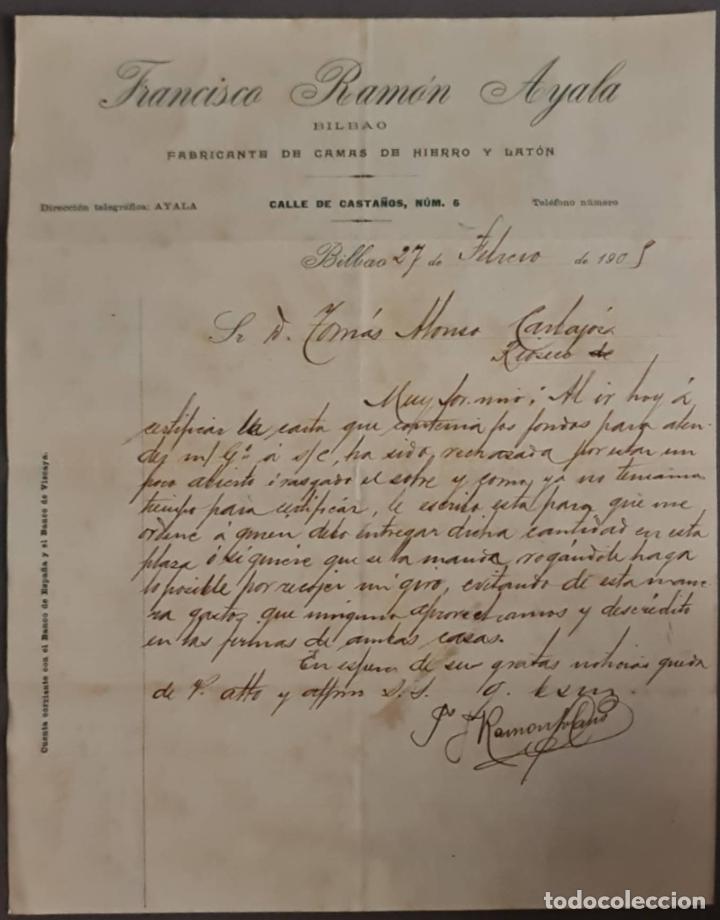Cartas comerciais: Franc&iacute;sco Ram&oacute;n Ayala. Fabricante de camas de hierro y lat&oacute;n. Bilbao. Espa&ntilde;a 1905
