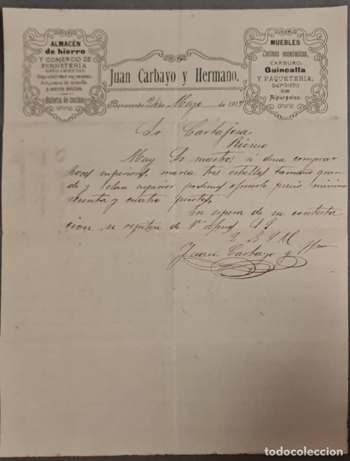 Gesch&auml;ftsbriefe: Juan Carballo y Hermano. Almac&eacute;n de hierro. Benavente. Espa&ntilde;a 1913