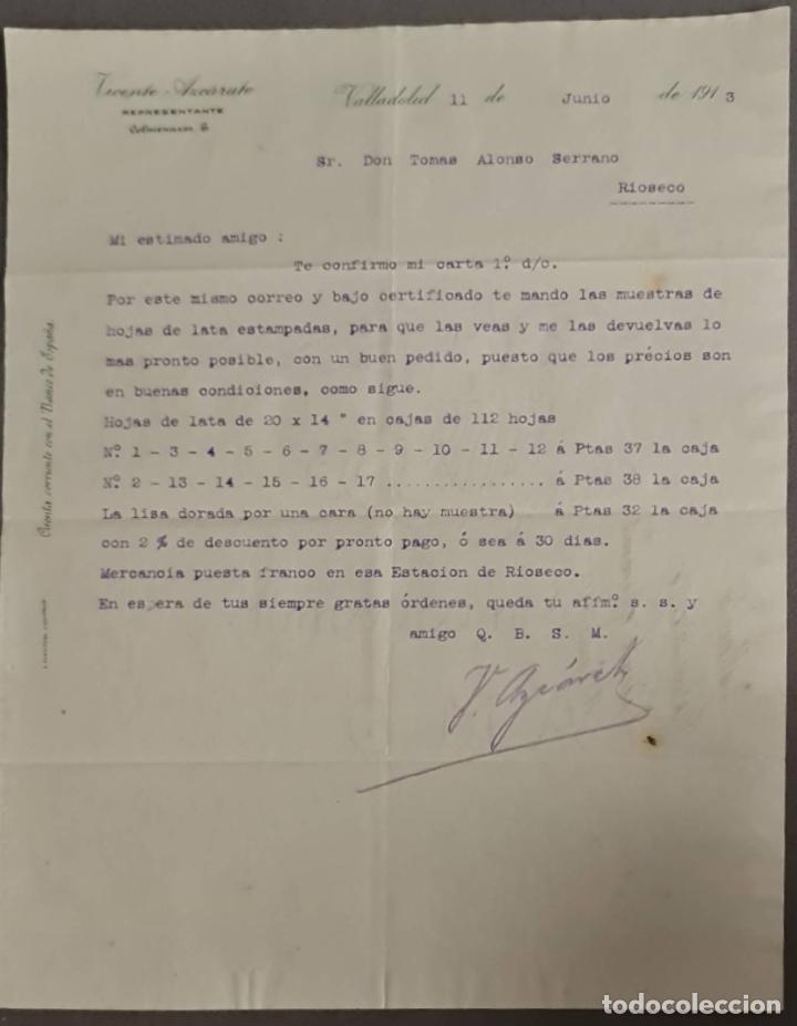 Gesch&auml;ftsbriefe: Vicente Azc&aacute;rate. Representante. Valladolid. Espa&ntilde;a 1913