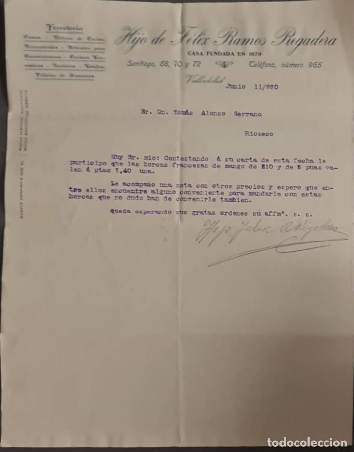 Gesch&auml;ftsbriefe: Hijo de F&eacute;lix R. Regadera. Ferreter&iacute;a. Valladolid. Espa&ntilde;a 1930