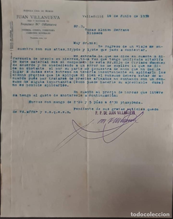 Gesch&auml;ftsbriefe: Juan Villanueva. Antigua casa Mor&aacute;n. Almac&eacute;n de hierros, cobre y Ferreter&iacute;a. Valladolid. Espa&ntilde;a 1930