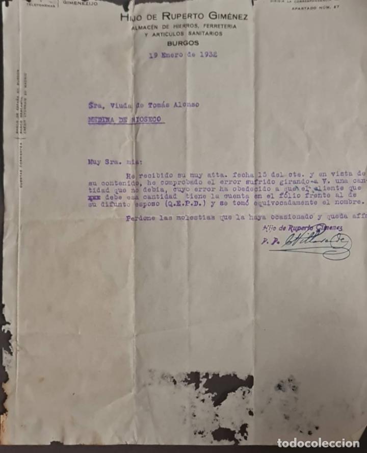 Cartas comerciais: Hijo de Ruperto Gim&eacute;nez. Almac&eacute;n de hierros, ferreter&iacute;a. Burgos. Espa&ntilde;a 1932