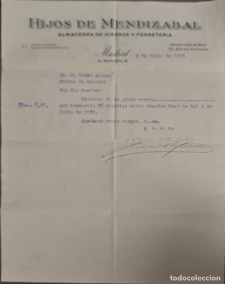Cartas comerciais: Hijos de Mendizabal. F&aacute;brica de art&iacute;culos de Ferreter&iacute;a. Durango. Vizcaya. Espa&ntilde;a 1931