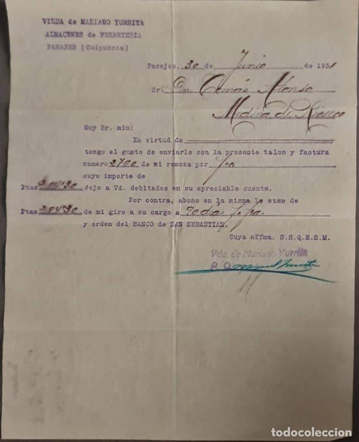 Cartas comerciais: Viuda de Mariano Yurrita. Almacenes de Ferreter&iacute;a. Guip&uacute;zcoa. Espa&ntilde;a 1931