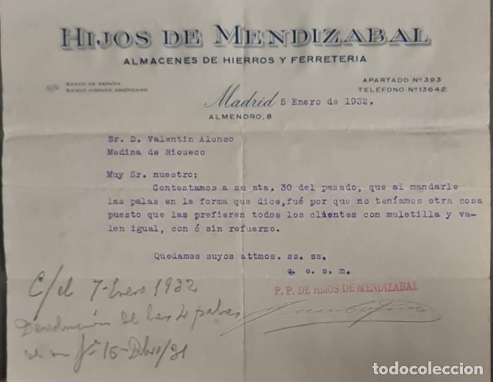 Cartas comerciais: Hijos de Mendizabal. F&aacute;brica de art&iacute;culos de Ferreter&iacute;a. Durango. Vizcaya. Espa&ntilde;a 1932