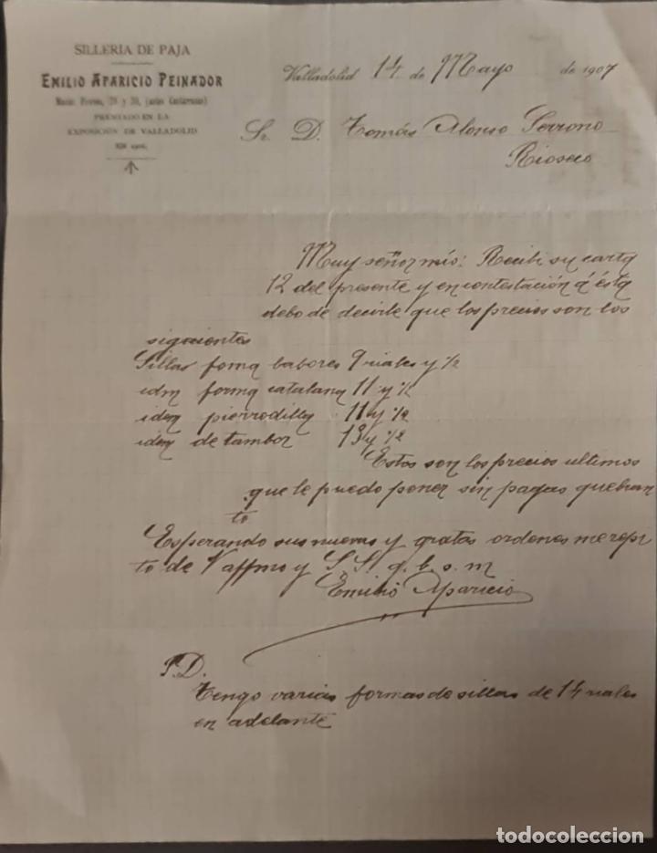 Cartas comerciais: Emilio Aparicio Peinador. Siller&iacute;a de paja. Valladolid. Espa&ntilde;a 1907