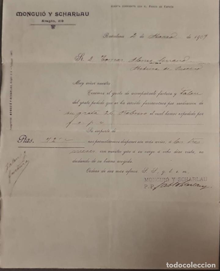 Cartas comerciais: Mongui&oacute; y Scharlau. Barnices para litograf&iacute;a. Barcelona. Espa&ntilde;a 1909