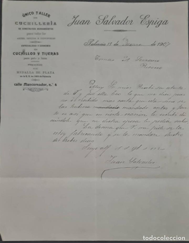 Cartas comerciais: Juan Salvador Espiga. Cuchiller&iacute;a. Palencia. Espa&ntilde;a 1907