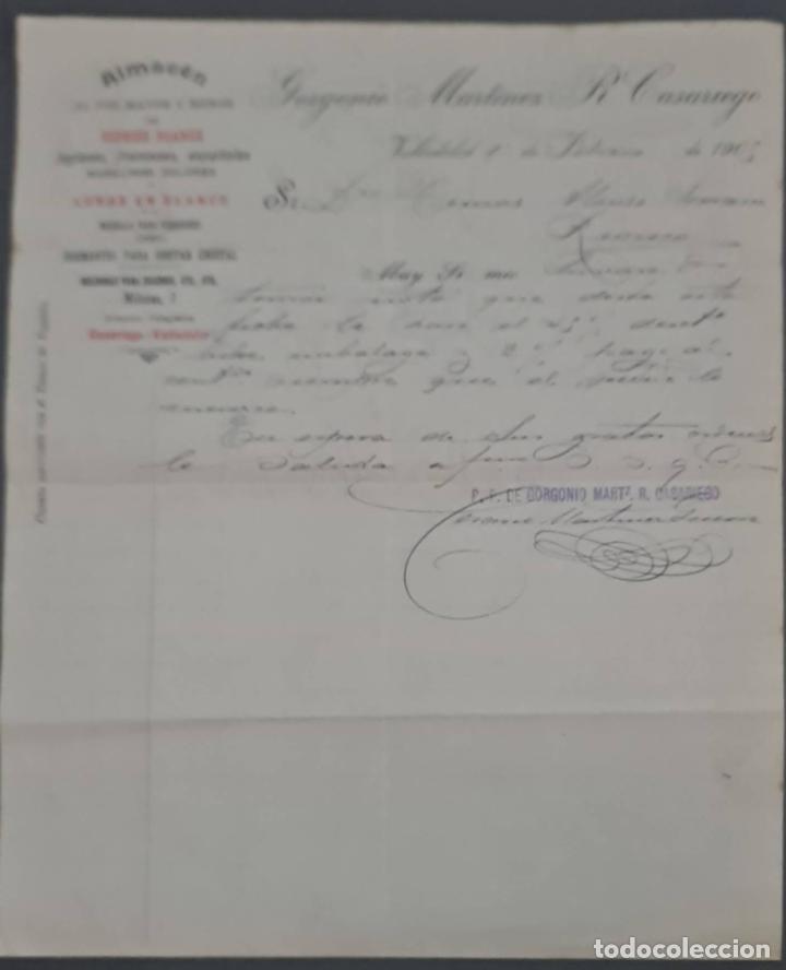 Commercial Letters: Gorgonio Mart&iacute;nez R. Casariego. Almac&eacute;n al por mayor y menor de vidrios planos. Valladolid 1905