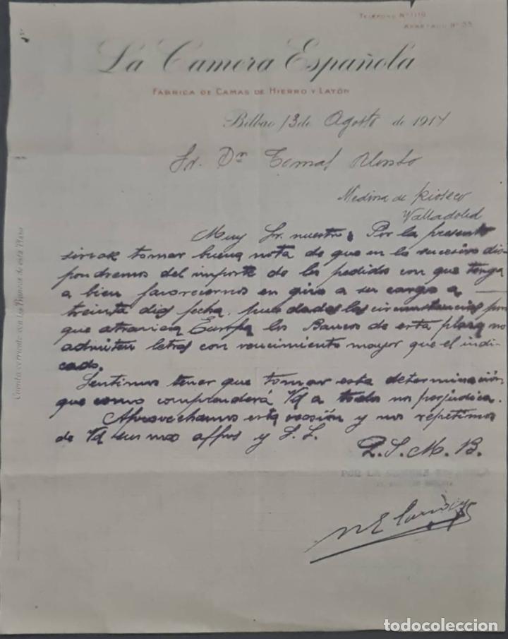 Commercial Letters: La Camera Espa&ntilde;ola. F&aacute;brica de camas de hierro y lat&oacute;n. Bilbao. Espa&ntilde;a 1914