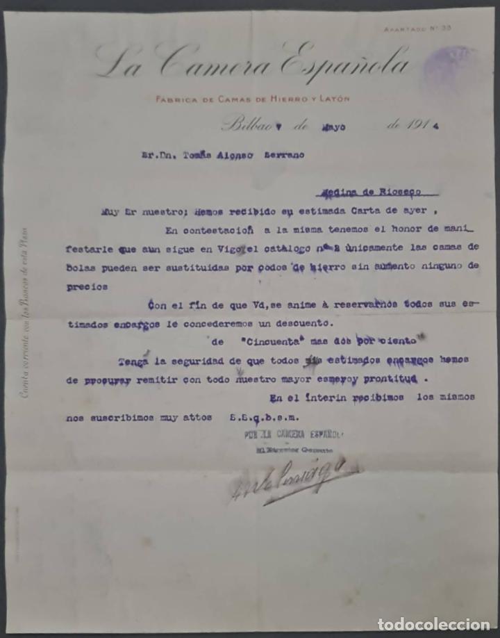 Commercial Letters: La Camera Espa&ntilde;ola. F&aacute;brica de camas de hierro y lat&oacute;n. Bilbao. Espa&ntilde;a 1914