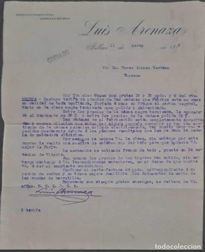 Commercial Letters: Luis Arenaza. Taller de Forja. Bilbao. Espa&ntilde;a 1912