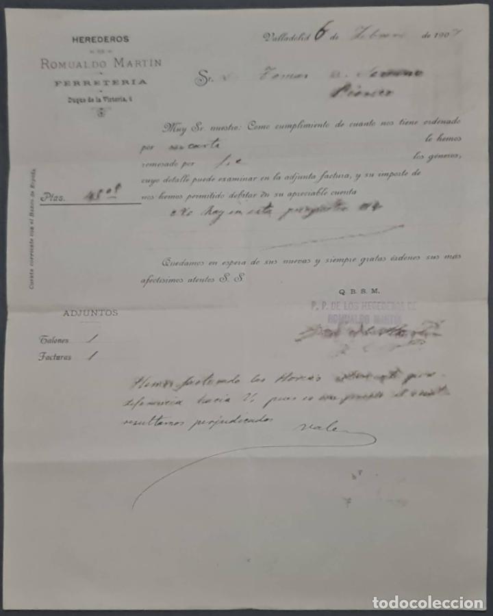 Commercial Letters: Herederos de Romualdo Mart&iacute;n. Ferreter&iacute;a de Ceferino Calero y A. Mart&iacute;n. Valladolid. Espa&ntilde;a 1907
