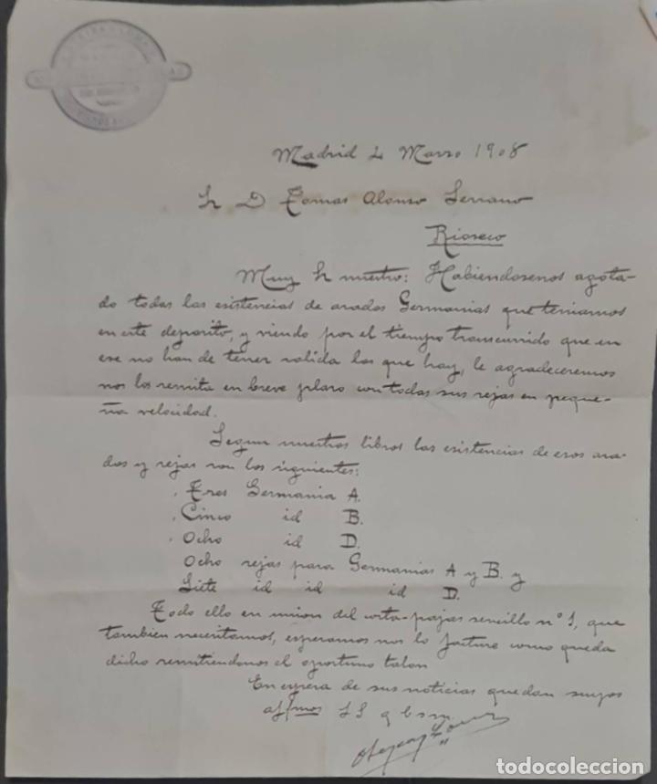 Commercial Letters: Oteiza y Loma. Ingenieros Agr&oacute;nomos. M&aacute;quinas Agr&iacute;colas. Madrid. Espa&ntilde;a 1908