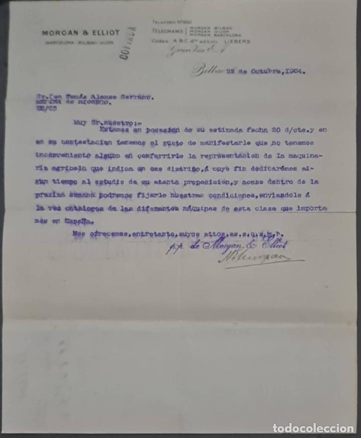 Cartas comerciales: Morgan & Elliot. Bilbao. Espa&ntilde;a 1904 - Foto 1