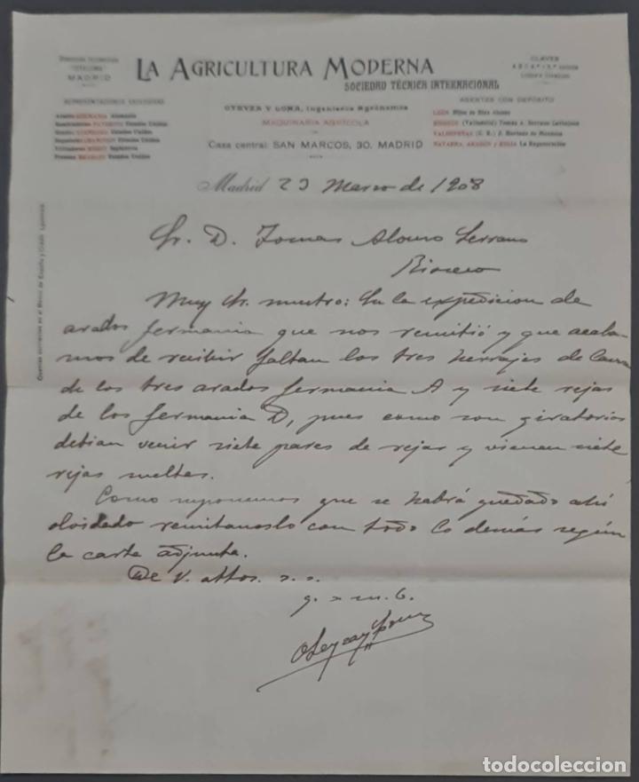 Commercial Letters: La Agricultura Moderna. Sociedad T&eacute;cnica Internacional. Madrid. Espa&ntilde;a 1908