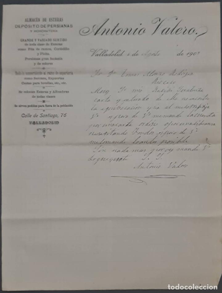 Commercial Letters: Antonio Valero. Almac&eacute;n de esteras y dep&oacute;sito de persianas. Valladolid. Espa&ntilde;a 1908