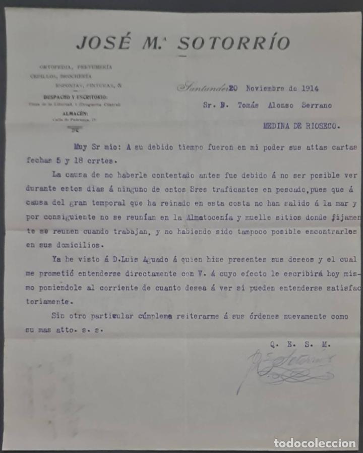 Commercial Letters: Jos&eacute; M&ordf; Sotorrio. Almac&eacute;n de drogas. Santander. Espa&ntilde;a 1914