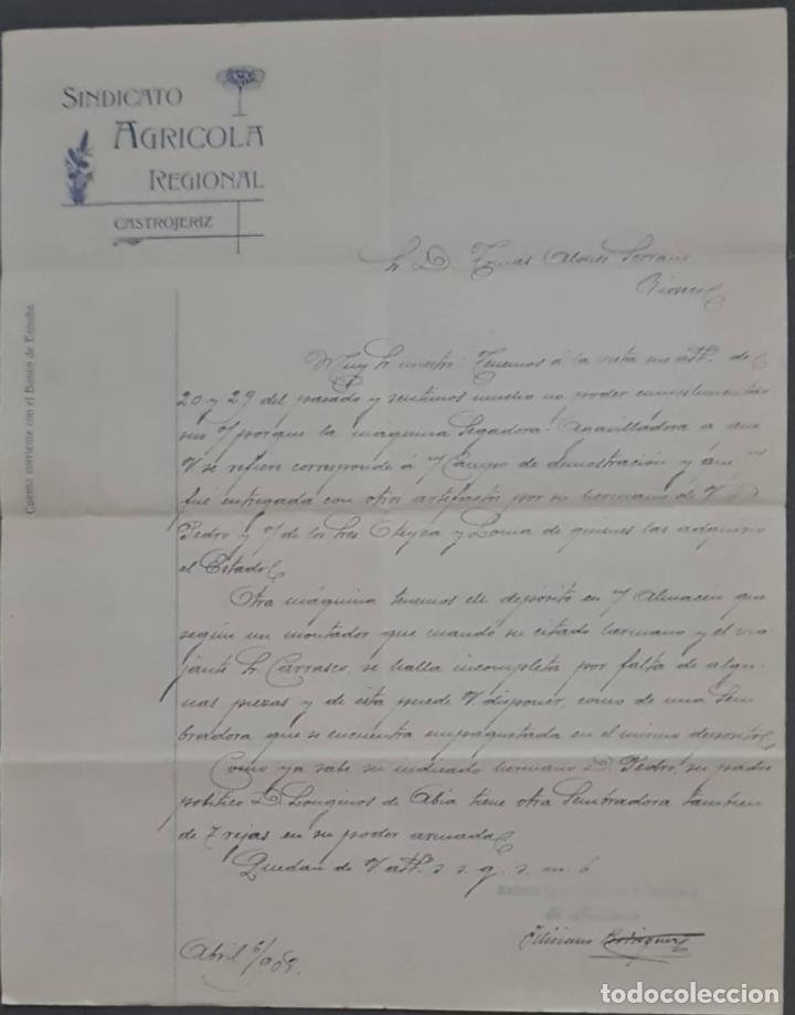 Commercial Letters: Sindicato Agr&iacute;cola Regional. Castrojerez. Espa&ntilde;a 1908