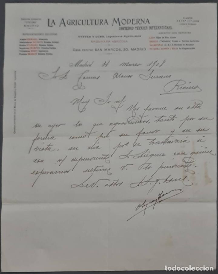 Commercial Letters: La Agricultura Moderna. Sociedad T&eacute;cnica Internacional. Madrid. Espa&ntilde;a 1908