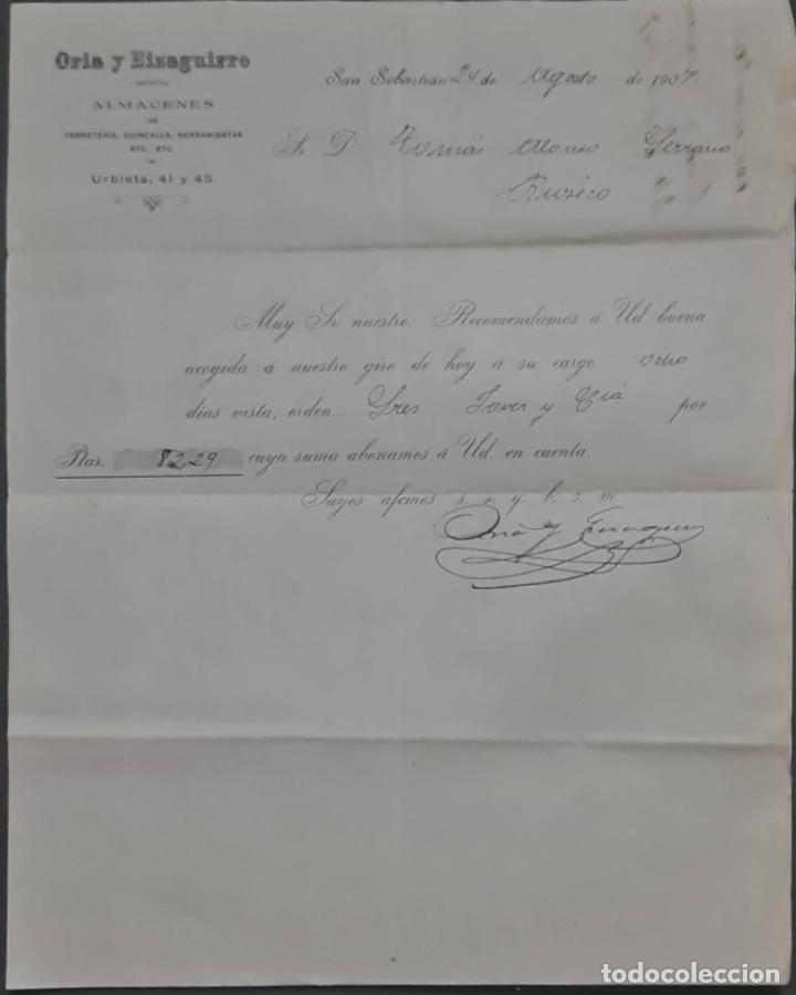 Commercial Letters: Oria y Eizaguirre. Almacenes por Mayor. San Sebasti&aacute;n. Espa&ntilde;a 1907