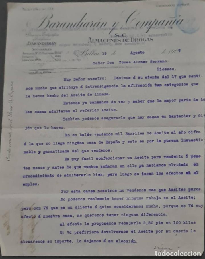 Commercial Letters: Barandiar&aacute;n y Compa&ntilde;&iacute;a. Grandes Almacenes de drogas y productos farmac&eacute;uticos. Bilbao. Espa&ntilde;a 1907