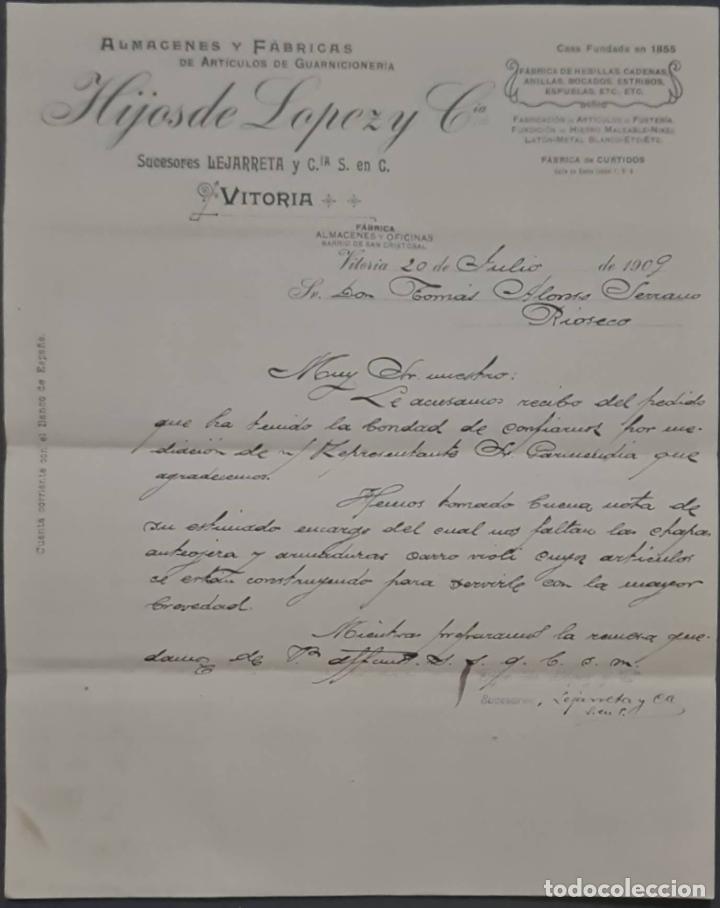 Commercial Letters: Hijos de L&oacute;pez y C&iacute;a. Suc. de Lejarreta y Compa&ntilde;&iacute;a. F&aacute;brica hebillas y cadenas. Vitoria. Espa&ntilde;a 1909