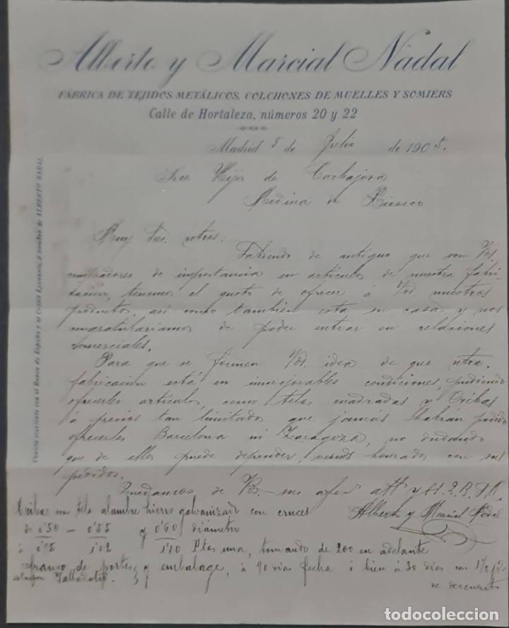 Commercial Letters: Alberto y Marcial Nadal. F&aacute;brica de tejidos met&aacute;licos. Madrid. Espa&ntilde;a 1905