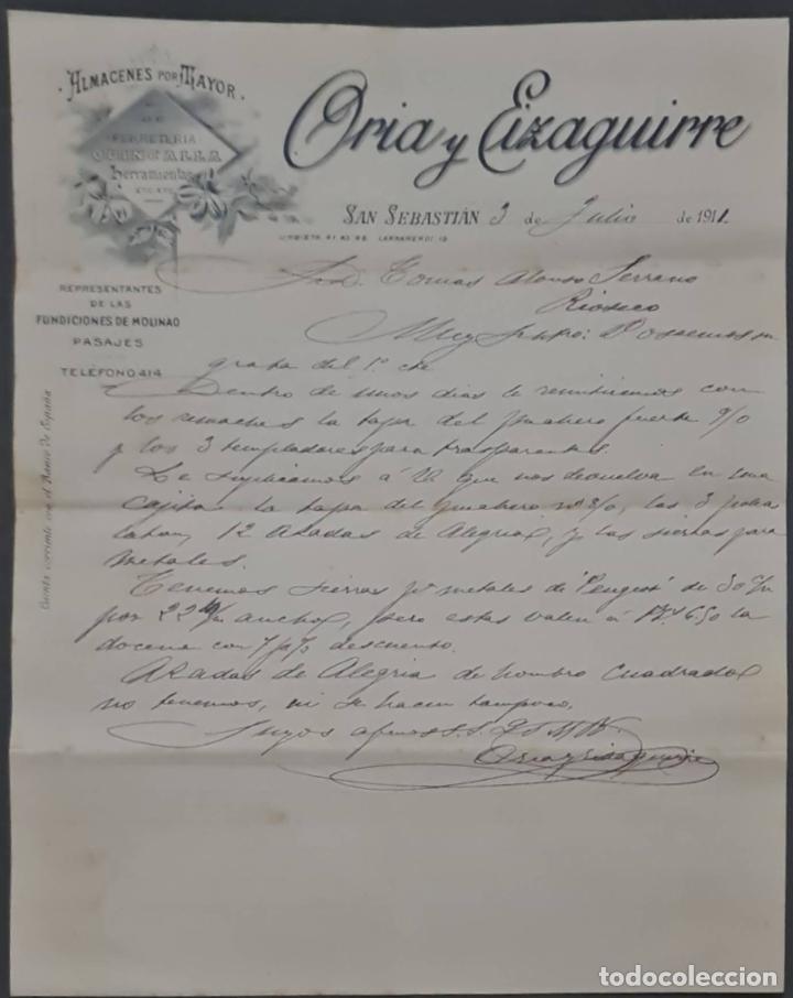 Commercial Letters: Oria y Eizaguirre. Almacenes por Mayor. San Sebasti&aacute;n. Espa&ntilde;a 1911