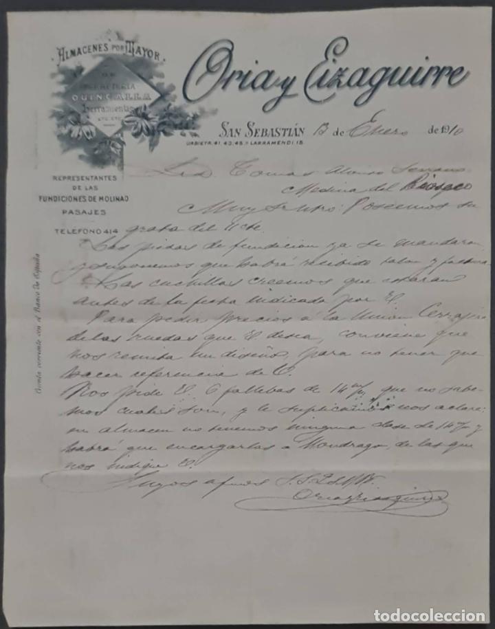 Commercial Letters: Oria y Eizaguirre. Almacenes por Mayor. San Sebasti&aacute;n. Espa&ntilde;a 1910