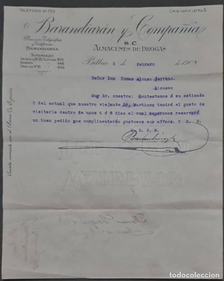 Commercial Letters: Barandiar&aacute;n y Compa&ntilde;&iacute;a. Grandes Almacenes de drogas y productos farmac&eacute;uticos. Bilbao. Espa&ntilde;a 1907