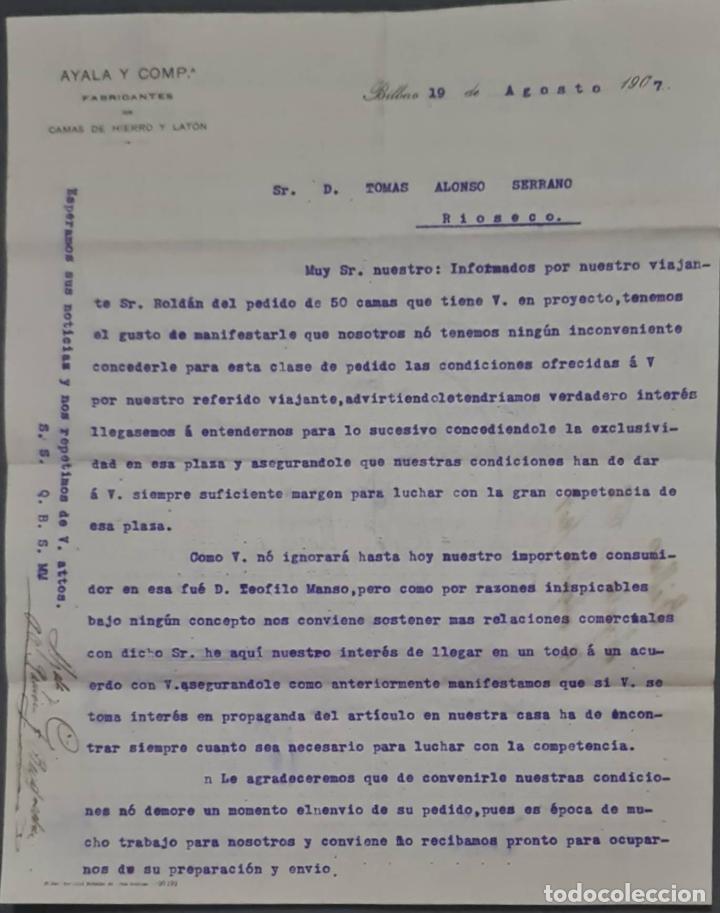 Commercial Letters: Ayala y Comp. Fabricantes de camas de hierro y lat&oacute;n. Bilbao. Espa&ntilde;a 1907