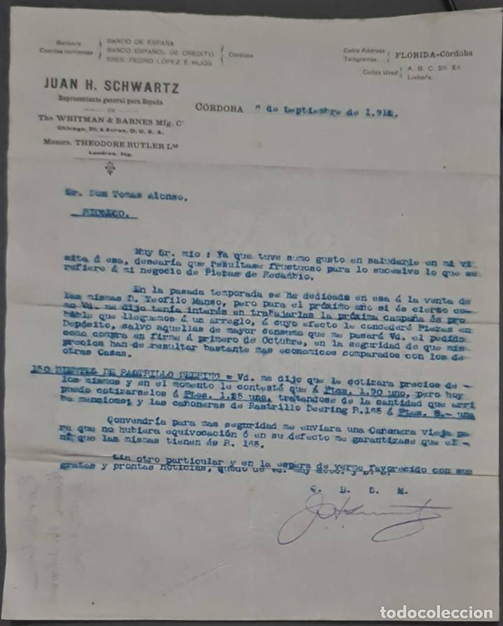Commercial Letters: Juan H. Schwartz. M&aacute;quinas agr&iacute;colas y piezas de recambio. C&oacute;rdoba. Espa&ntilde;a 1912