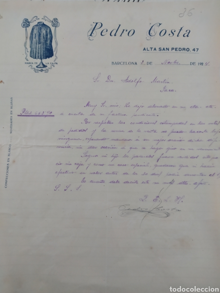 Commercial Letters: Pedro Costa alta San Pedro 47 Barcelona
